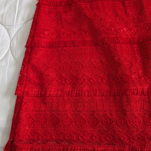 J. Crew Mini Skirt Size 6 Red Fringe Tiered Lace Exposed Zip Crochet Overlay NWT - Picture 13 of 15